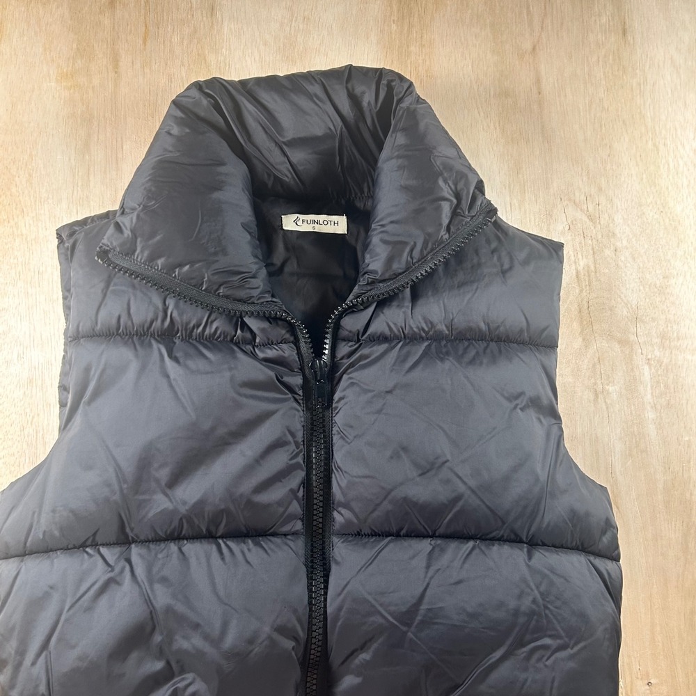 Fuinloth Women Black Puffer Vest Small Quilted Full Zip Stand Collar Sleeveless